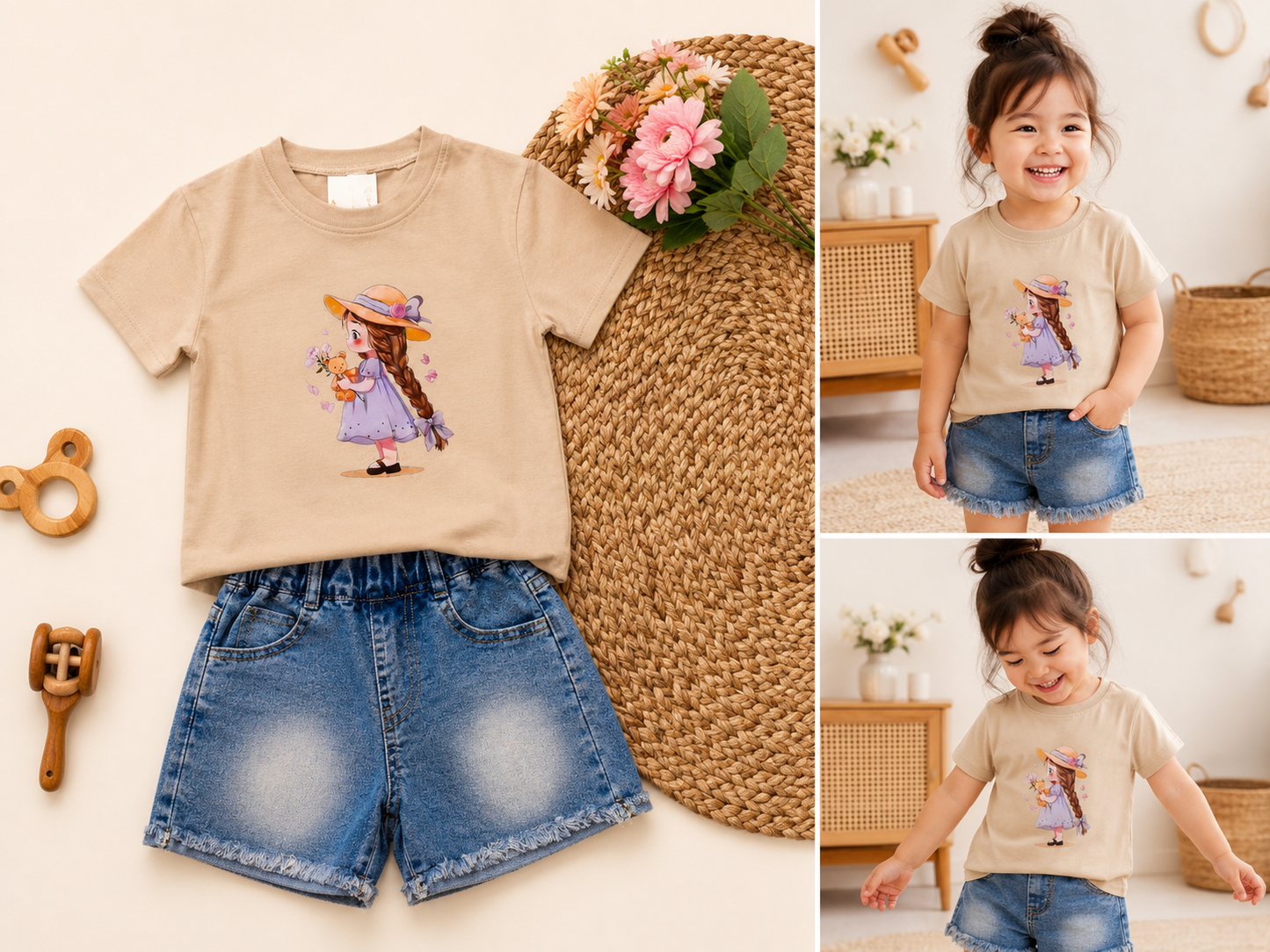 Printed T-shirt & Denim Shorts Set