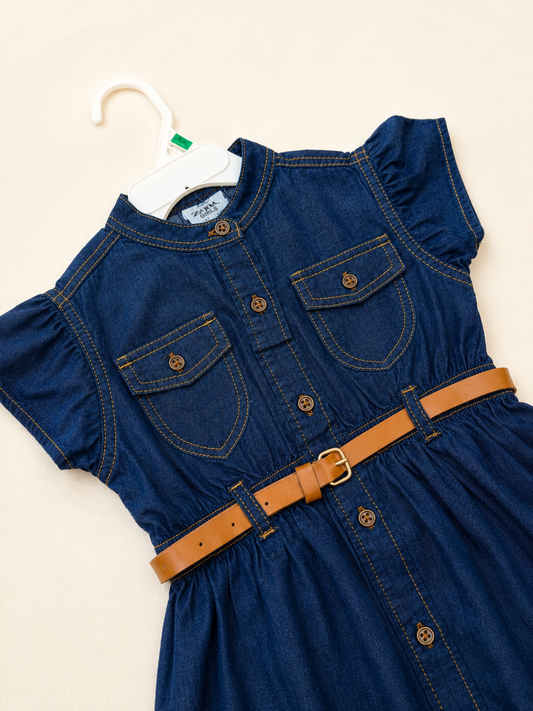 Denim Frock Dress with Belt