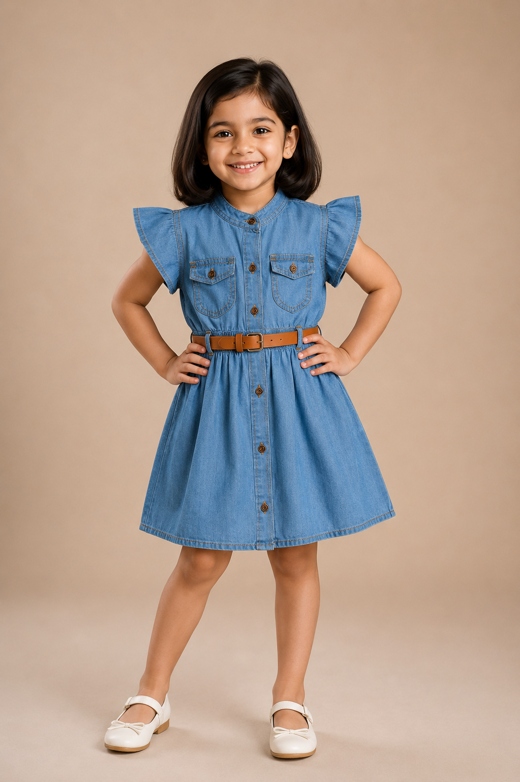 Denim Frock Dress with Belt