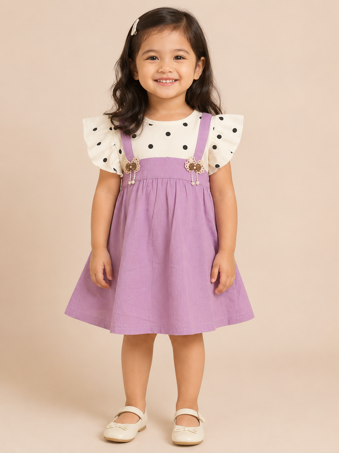 Lavender Polka Flutter Dress