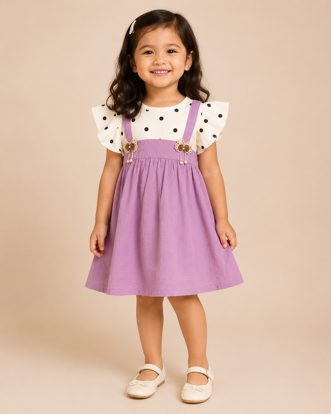 Lavender Polka Flutter Dress